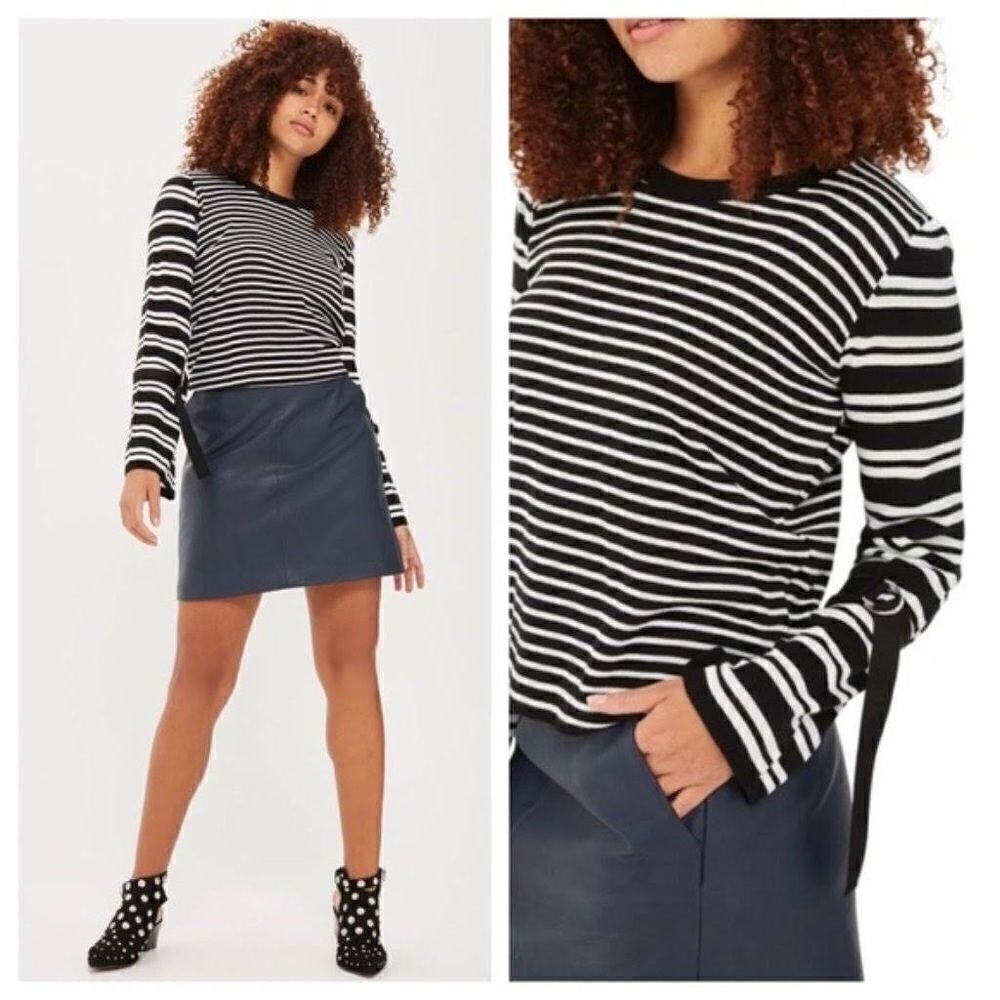 TOPSHOP Striped Bell Sleeve Buckle Pullover Sweater Size 4